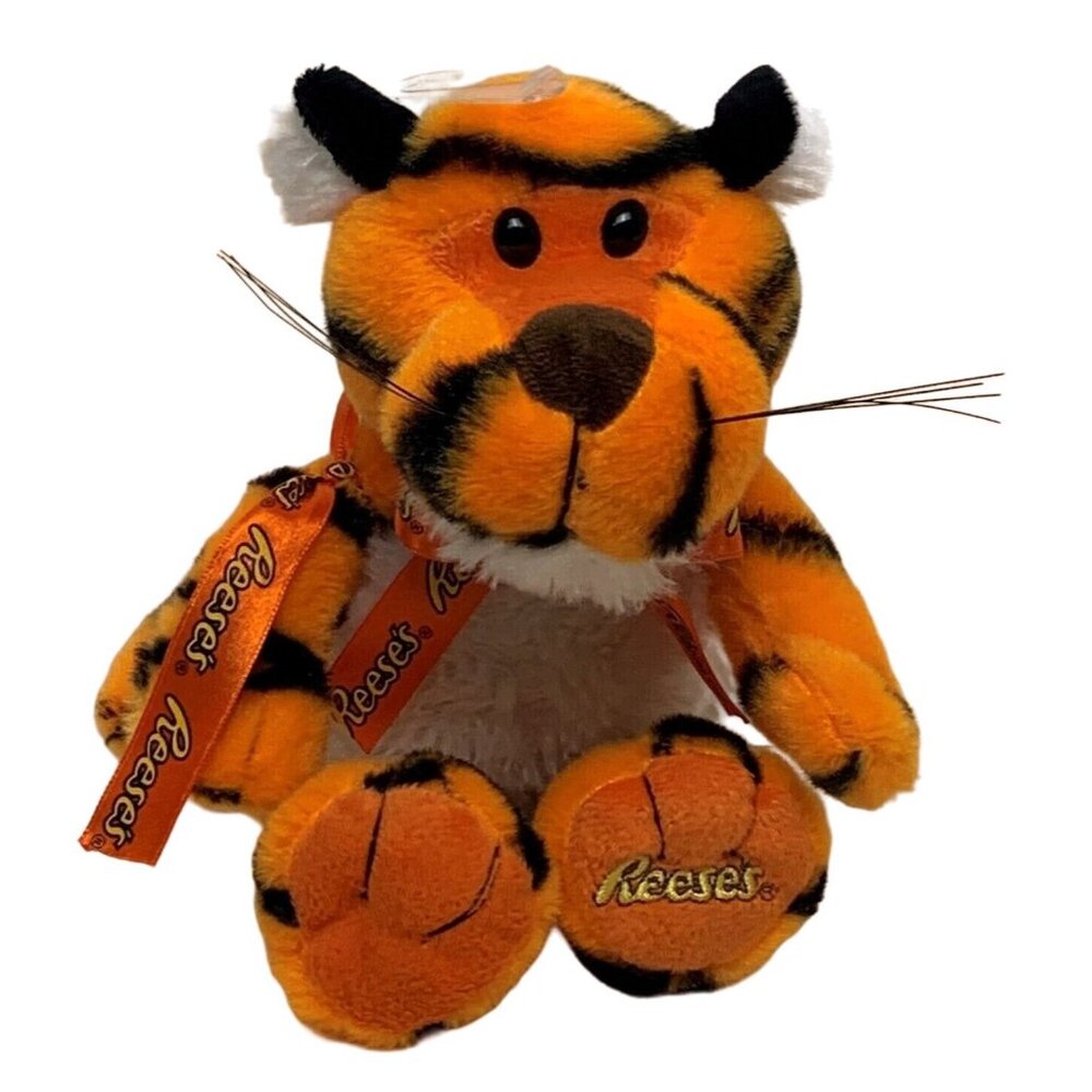 Reeses Galerie Plush Tiger Sings Stuffed Animal Ribbon Orange Black Stripe WORKS